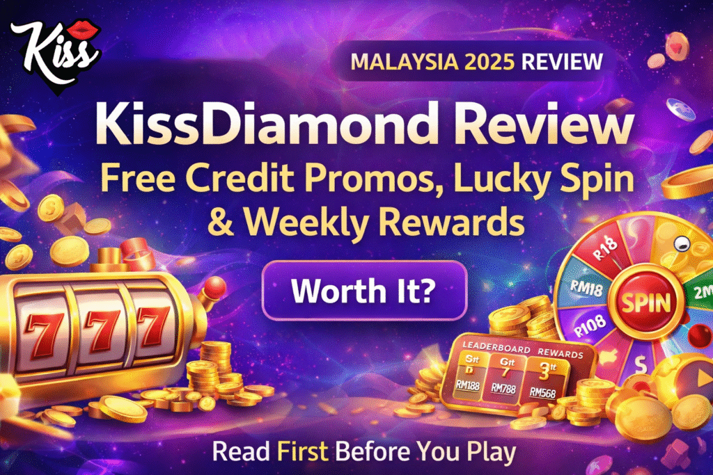 KissDiamond review Malaysia 2025 showing free credit promotions, lucky spin rewards and weekly leaderboard bonuses