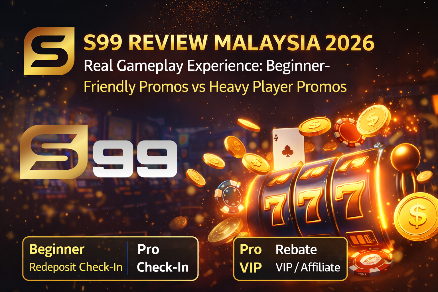 S99 review Malaysia 2026 banner - real player experience, beginner vs heavy player promo picks