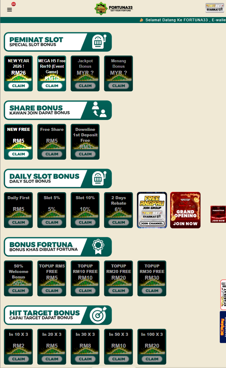 Fortuna33 promotion page categories - daily slot bonus share bonus and bonus fortuna