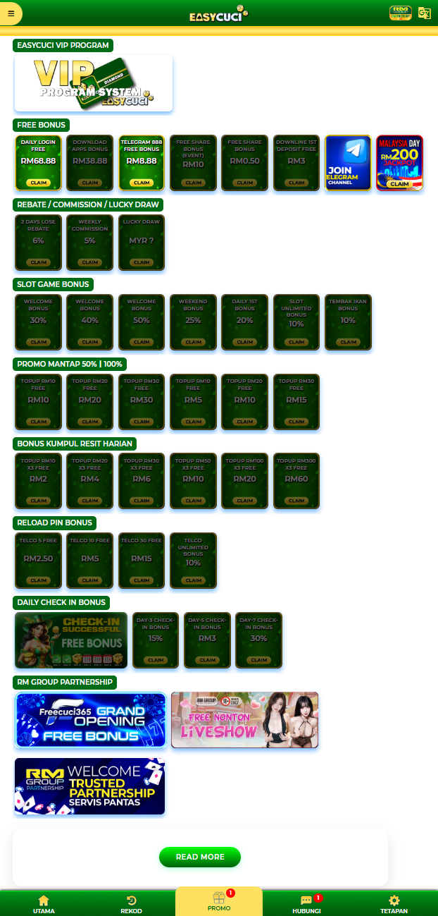 EasyCuci promotion screenshot - check in lucky number invite friends rebate commission