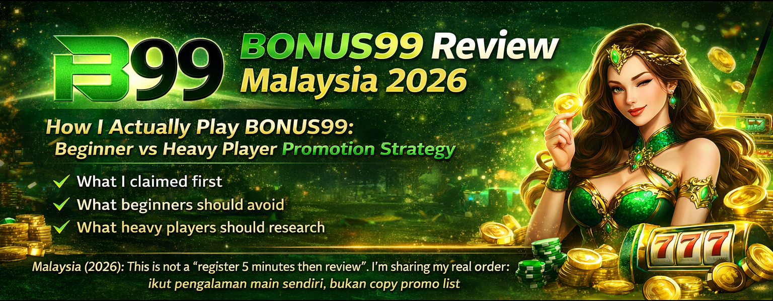 BONUS99 Review Malaysia 2026 banner - how I actually play, beginner vs heavy player promotion strategy