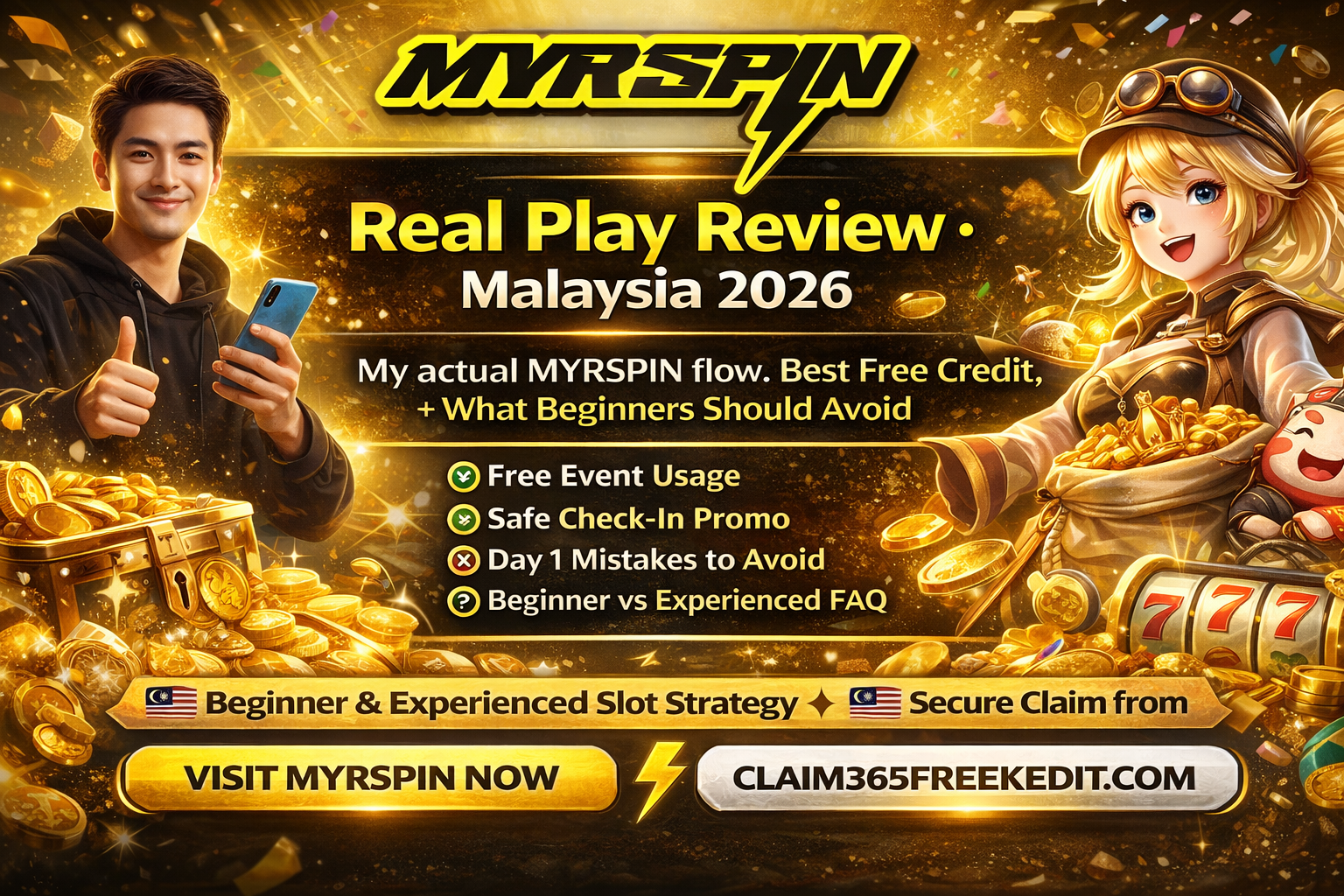 MYRSPIN review Malaysia 2026 banner - real play flow, free credit strategy, beginner vs experienced tips