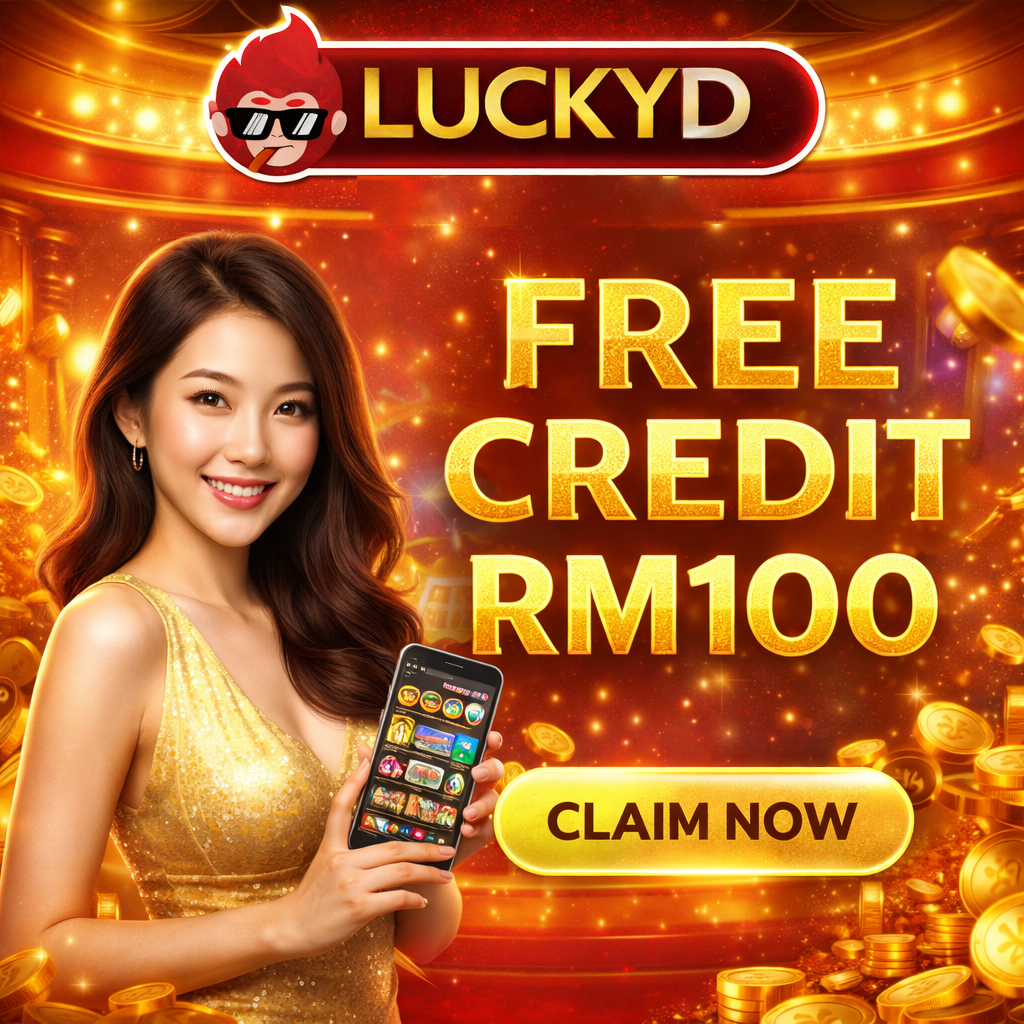 Luckyd88vip free credit RM100 Malaysia slot promotion banner with real player style casino theme and claim button