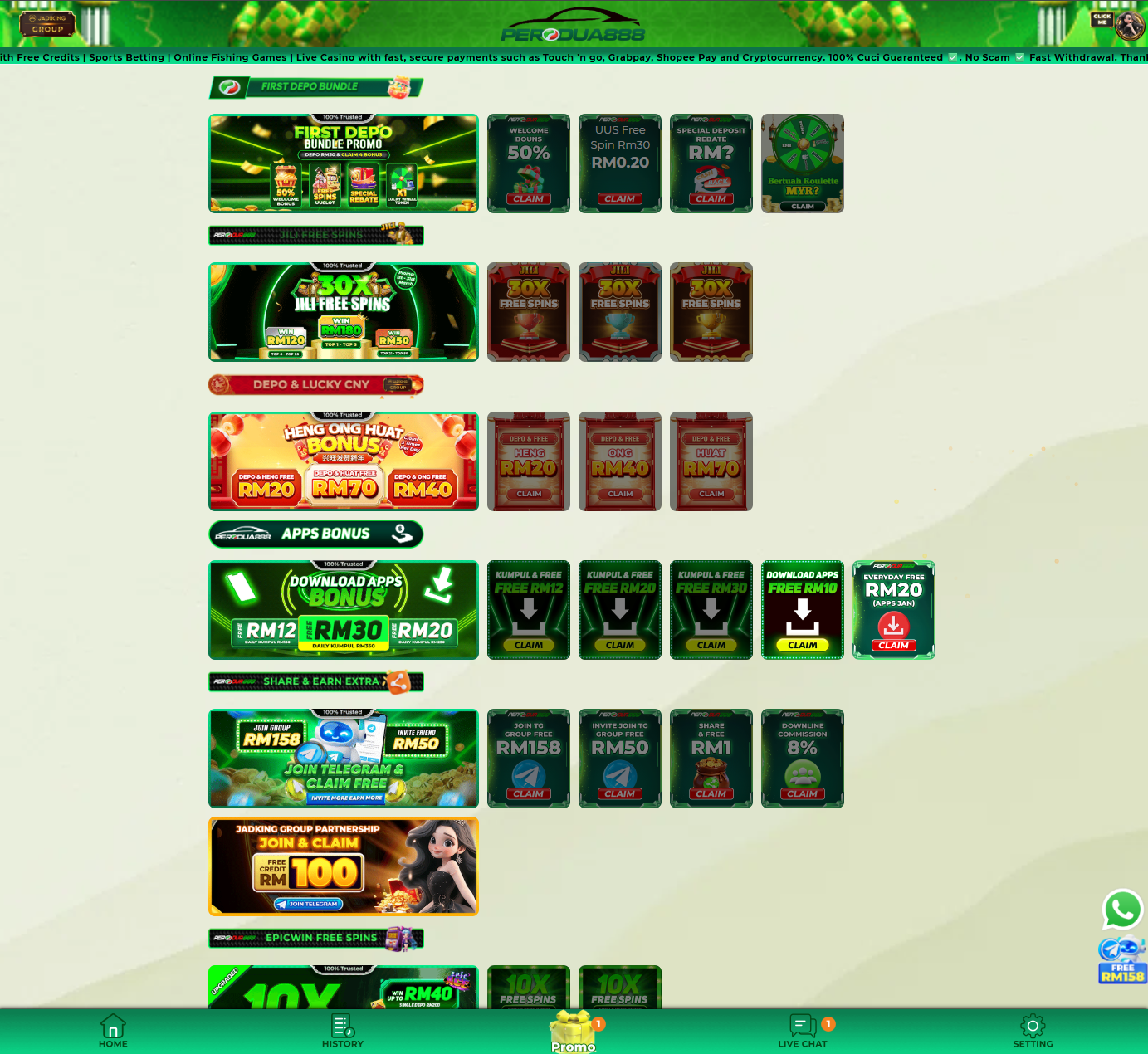 Perodua888 promotion page screenshot Malaysia 2026 showing free kredit RM100, daily bonus, app reward, free spins and lucky draw promotions