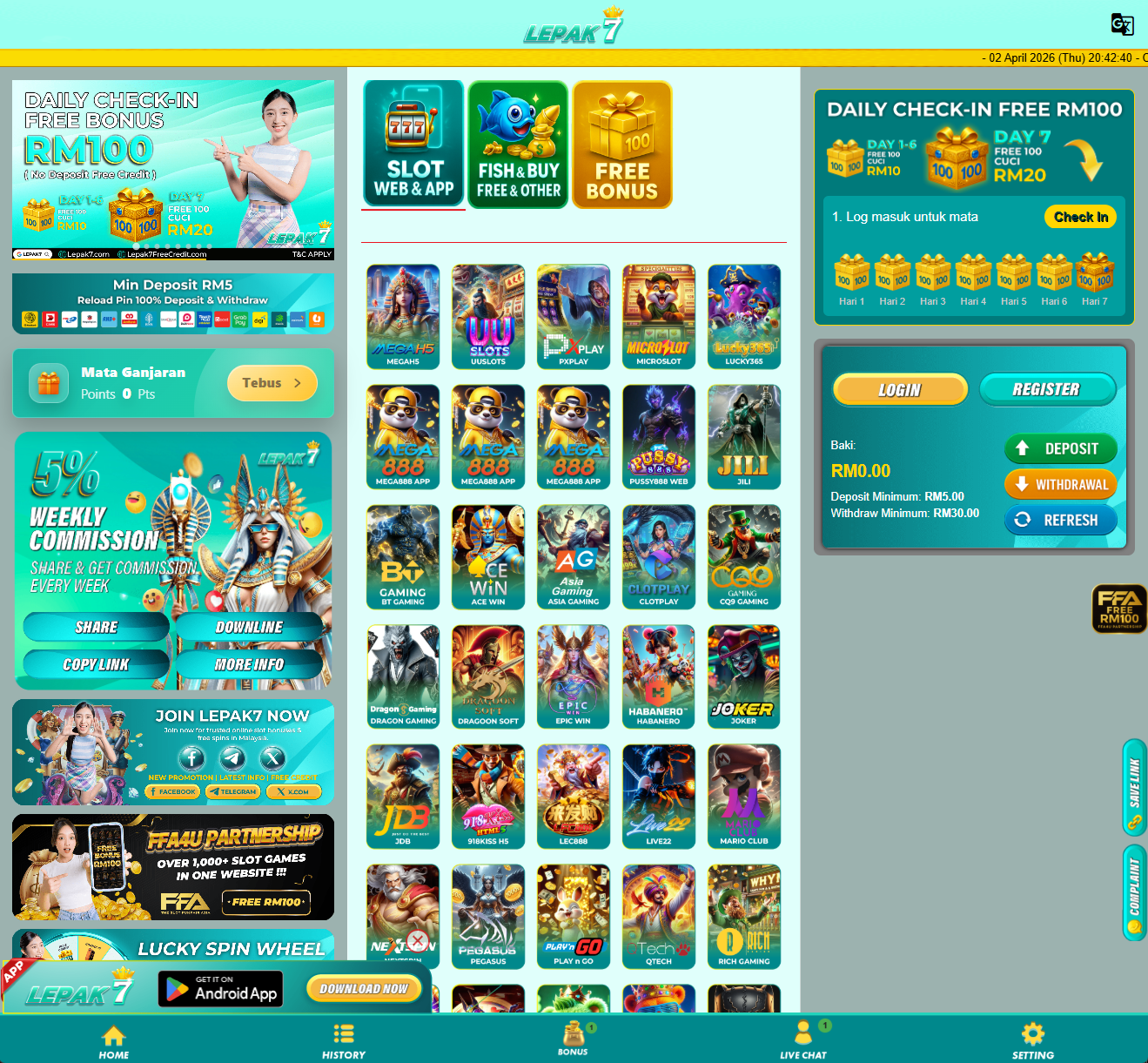 Lepak7 homepage screenshot Malaysia 2026