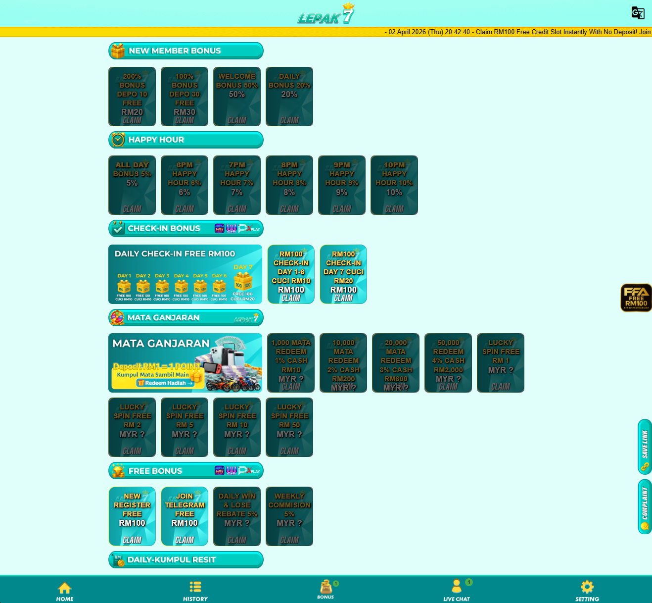 Lepak7 promotion page screenshot Malaysia 2026