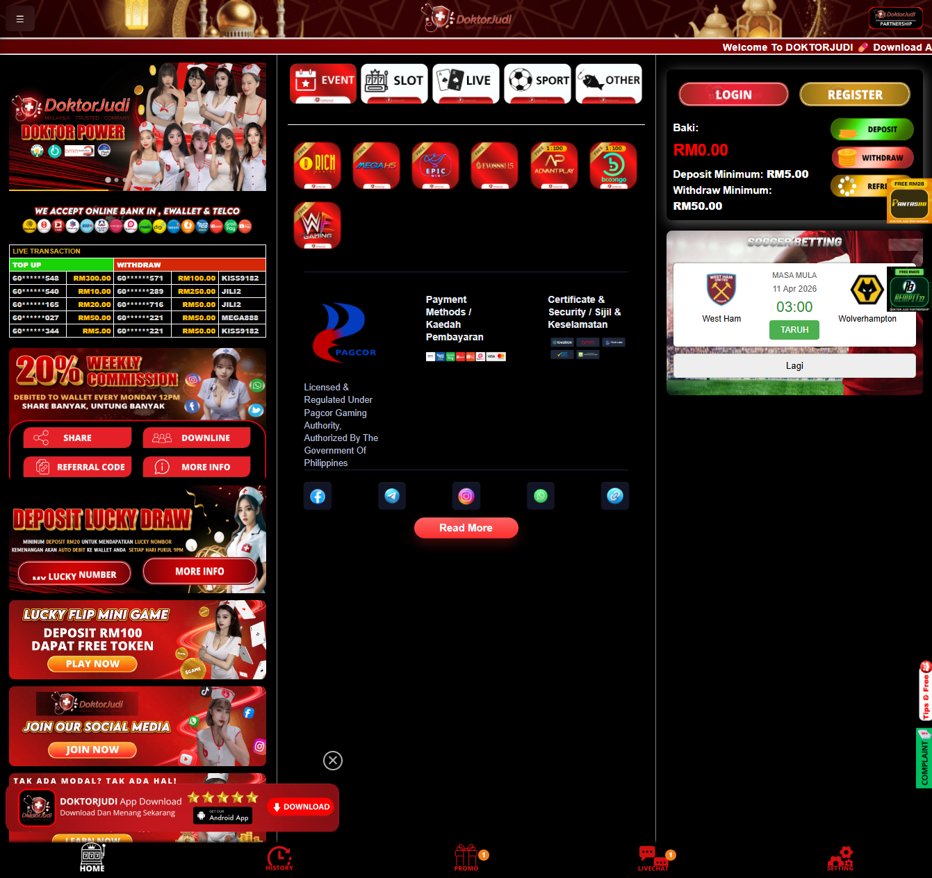 DoktorJudi homepage screenshot Malaysia 2026