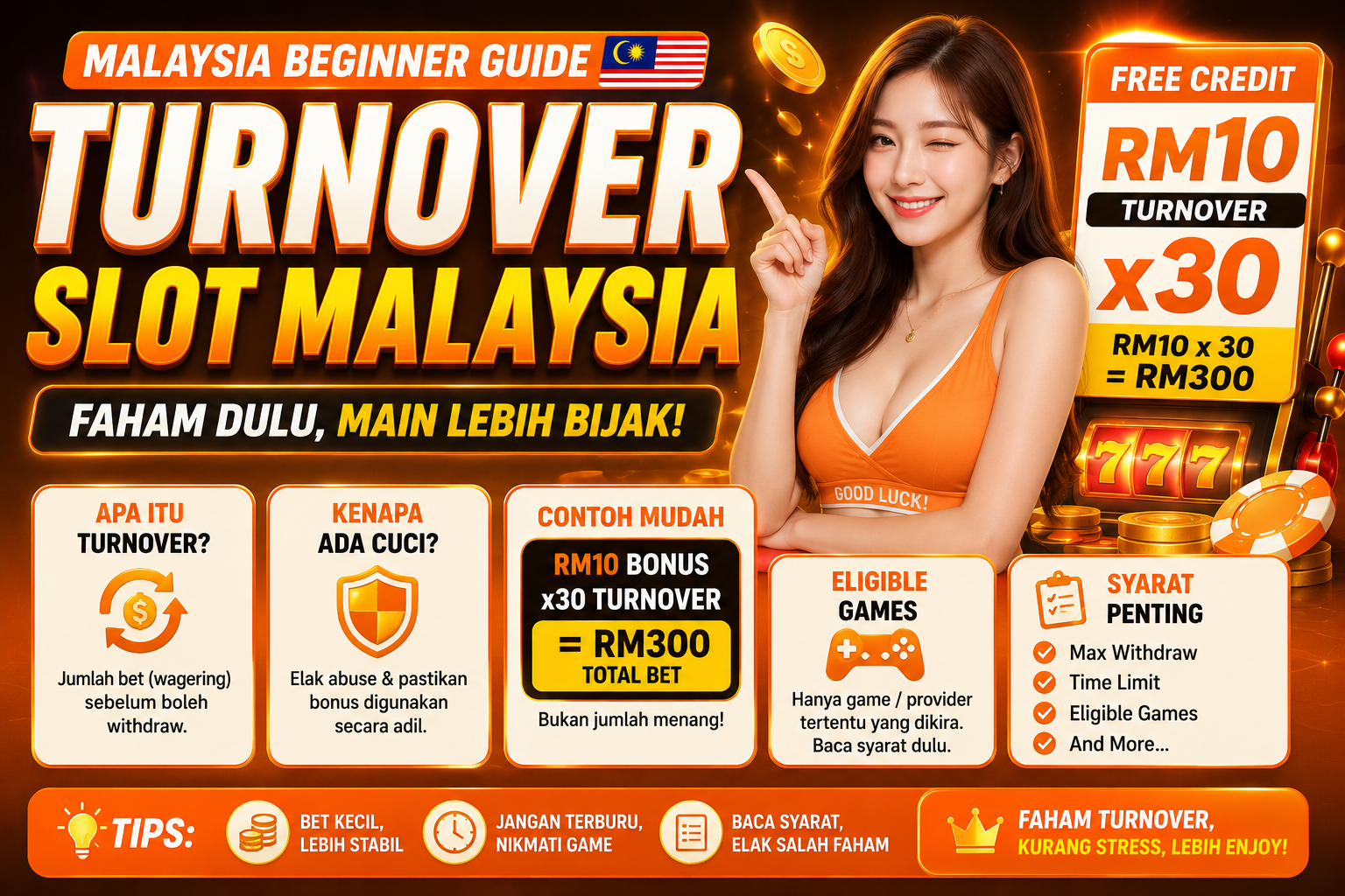 turnover slot Malaysia free credit cuci guide for beginners with RM10 bonus and RM300 wagering example